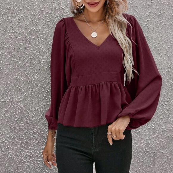 Boho lantern sleeve ruffle hem blouse khaki - Picture 8 of 14